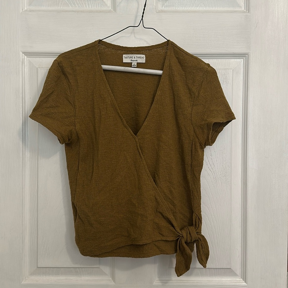 Madewell Texture & Thread Women XS Olive Green Pullover Tie Hem Top
